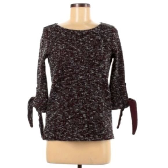 Ann Taylor Burgundy & White Speckled Top with Cute Knot Tie Sleeves . 😍😍😍 - Picture 1 of 7